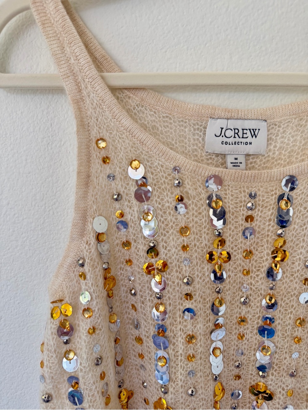 J.Crew Collection Embellished Sequin Pointelle Sweater Tank Beige Size Medium - Picture 5 of 8